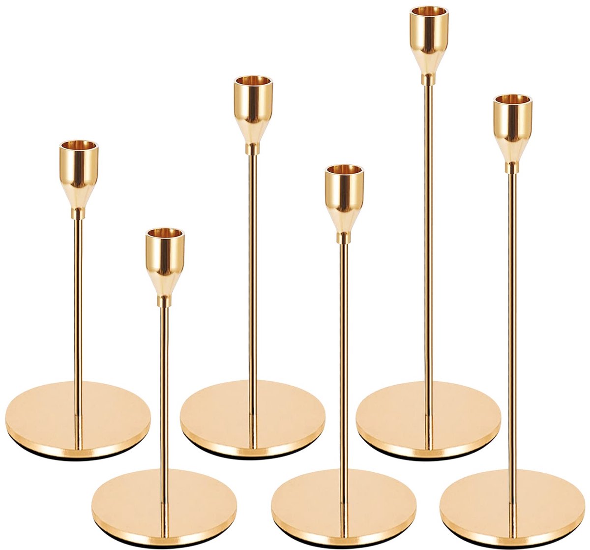 Ibenzoa Klassieke Gouden Kandelaar Set van 6 voor Staafkaarsen en LED Kaarsen, Perfect voor Feestdagen en Gelegenheden