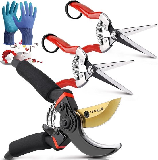 3-Piece Stainless Steel Pruning Shears Set with Glove for Fresh Branches, Bonsai Plants, Flowers, and Harvesting van Merkloos	 — afbeelding 5