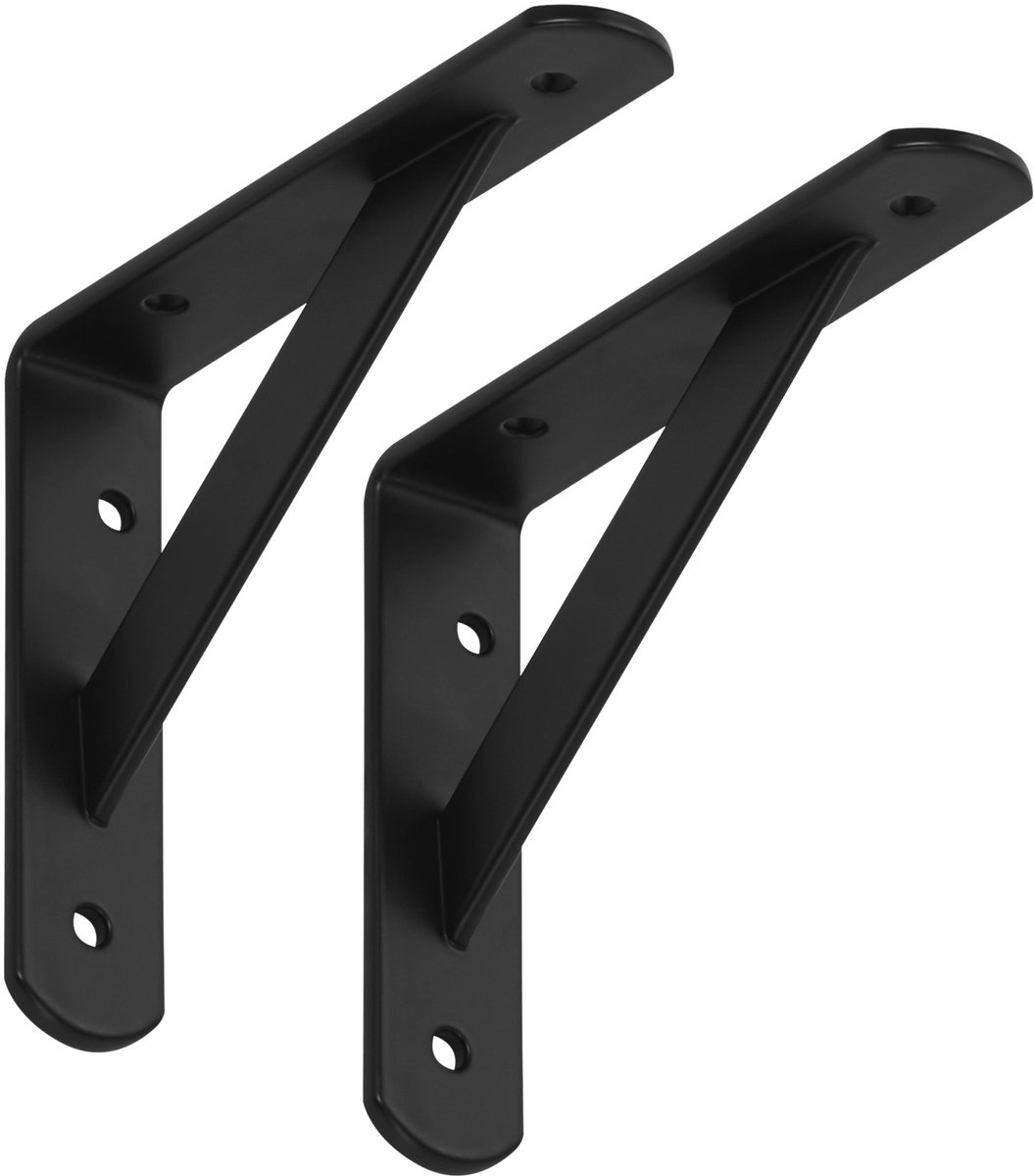 SOTECH set van 2 Legbordbeugels (150 x 125 x 30 mm, zwart, met poedercoating), muurbeugel met dwarsbalk voor stabilisatie