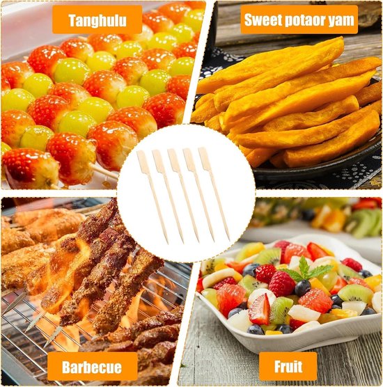 Bamboe hapjes prikkers - sticks/stokjes - 100x stuks - 9,5 cm - tapas