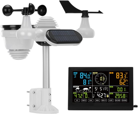 Foto: 7 in 1 weerstation draadloos 7 5 inch kleurendisplay digitale monitor voor binnen en buiten temperatuur vochtigheid windsnelheid richting regen