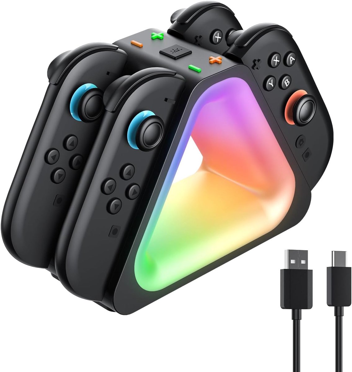 Sounix Switch Oplaadstation - Geschikt voor Nintendo Switch 2 - RGB - Quad Charger 4 Joy-Con - Oplader - Zwart
