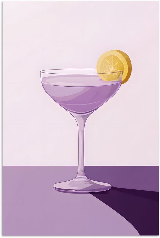 Poster 20x30 cm - Cocktail - Paars - Minimalistisch - Citroen - Posters - Kamer decoratie - Wanddecoratie woonkamer - Muurdecoratie slaapkamer