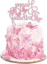 Allecto Plus - Happy Birthday Cake Topper Set 13 stuks Roze Vlinder Feestbenodigdheden - Glitter Vlinder Cupcake Toppers voor Verjaardagvieringen