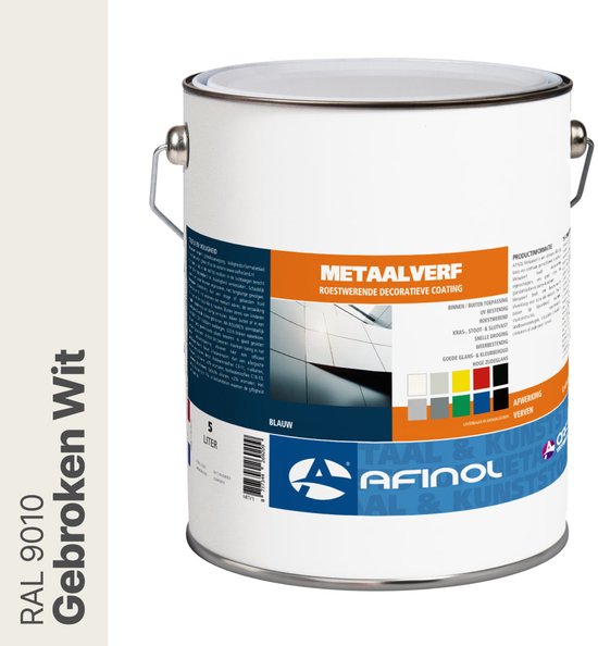 Blik metaalverf Gebroken Wit (RAL 9010) 5 liter.