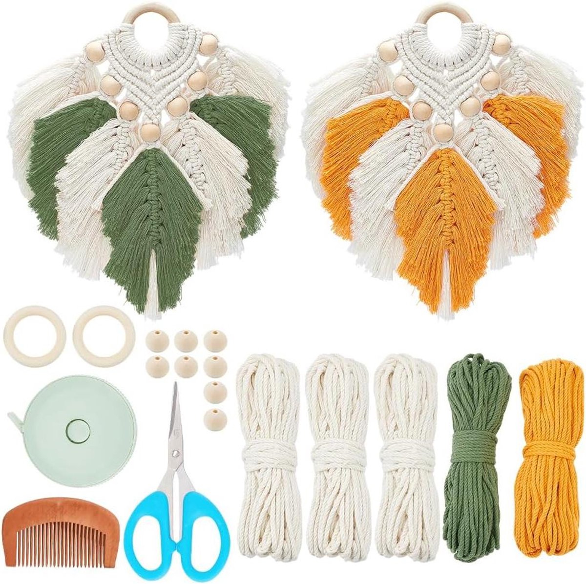 DIY Macrame Blad Wandhanger Set - Macrame Bladeren - Beginners Macrame Wandkunst - Boho Muurdecoratie - Groene Wandhanger