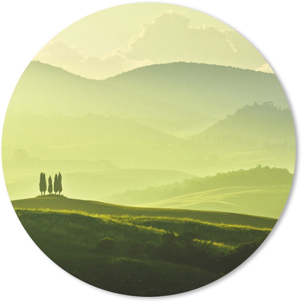Muismat rond 30x30 cm - Mousepad Toscane - Heuvels - Groen - Ronde muismatten