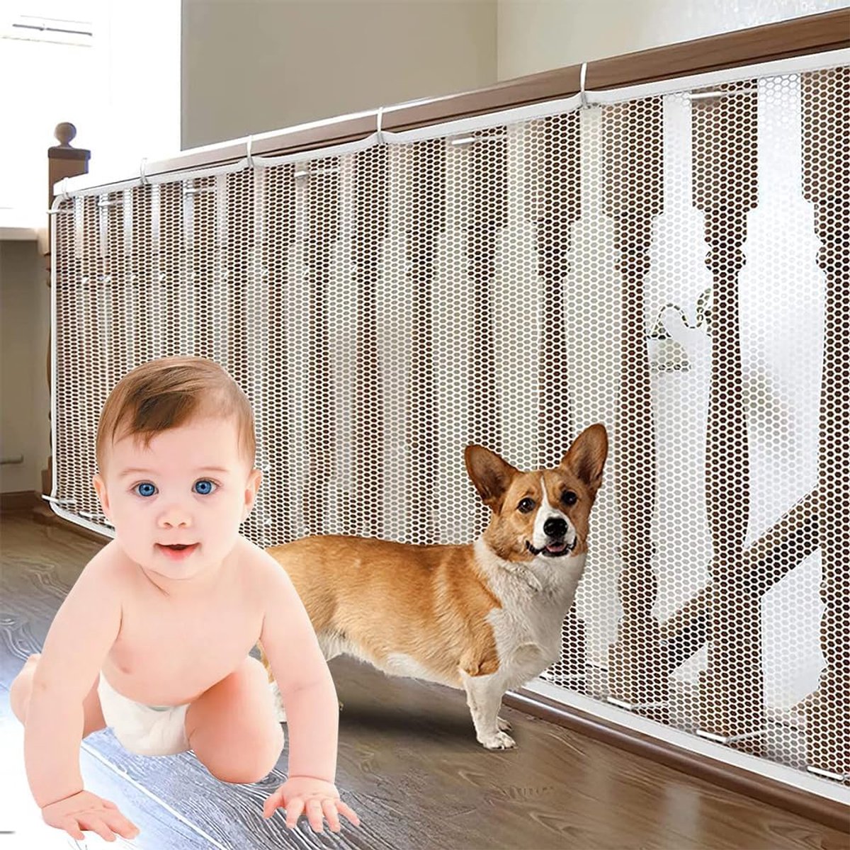 Balustrade Stairing Net - Kindveiligheid Net - Veiligheidsnet voor Trappen - Veiligheidsnet voor Kinderen - Houdt Kinderen en Dieren Veilig - Wit (3 m x 79 cm)