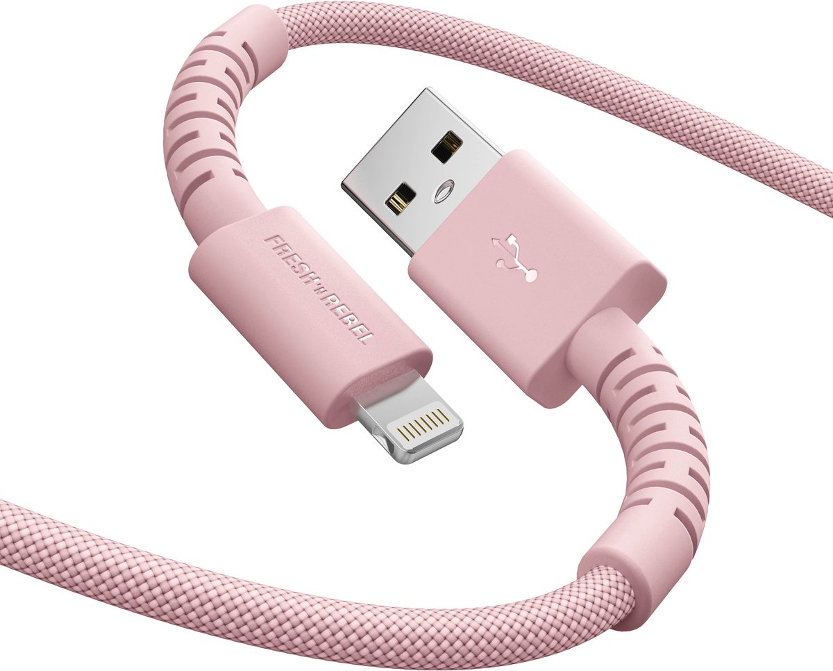 Fresh 'n Rebel Flexwave Silicone Braided Usb-a Naar Lightning Usb-kabel 2 M Pastel Pink
