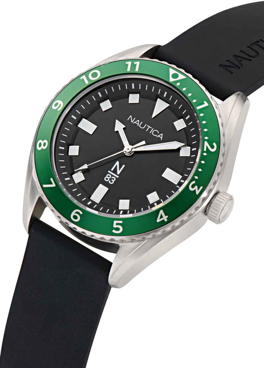 Nautica Finn World Kwarts Analoog Horloge Zwart Case: 100% Stainless Steel + Aluminum | Armband: 100% Silicone 44 mm NAPFWF401, NAPFWS219