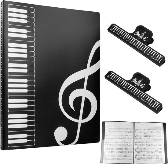 Muziekmap – kunststof A4 – waterdicht – 80 hoezen – zwart