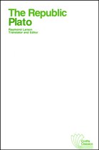 Boek 'The Republic' van Plato, vertaald en geredigeerd door Raymond Larson. Groene tekst op witte achtergrond.