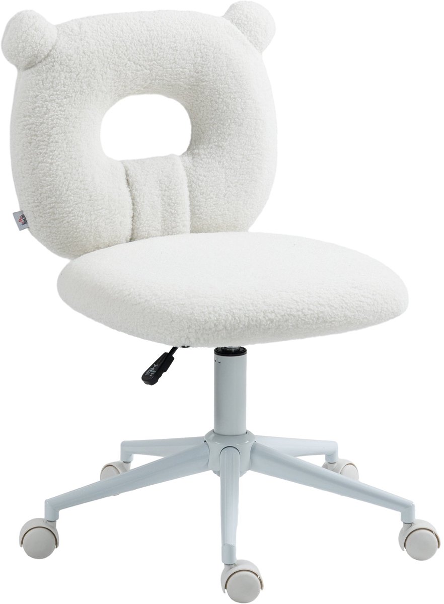 Merax Kinderbureaustoel Wit Verstelbare Draaistoel Zonder Armleuningen Teddy Stof Berenrugleuning Ergonomisch en Compact