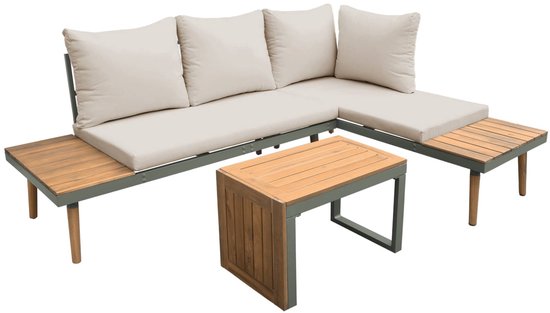 sweeek - Modulaire tuinset van aluminium en acacia, 4 zitplaatsen - sao paulo