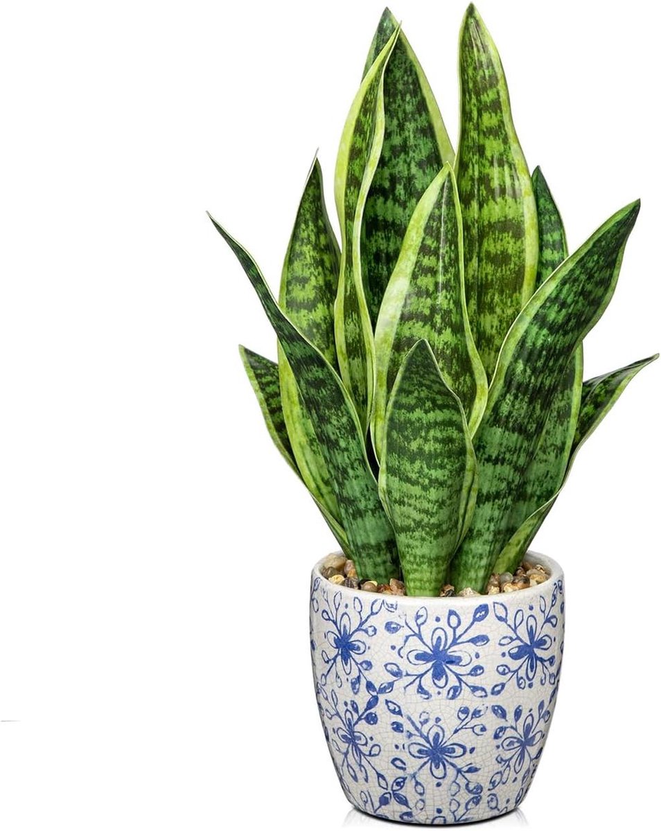 JGS Premium - Kunstmatige Sansevieria Trifasciata planten in potten met keramische pot voor interieurdecoratie binnen en buiten Geel