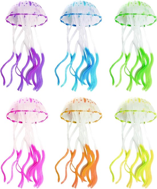 JGS Premium - Ensemble de 6 décorations pour aquarium avec ornements de méduses lumineuses