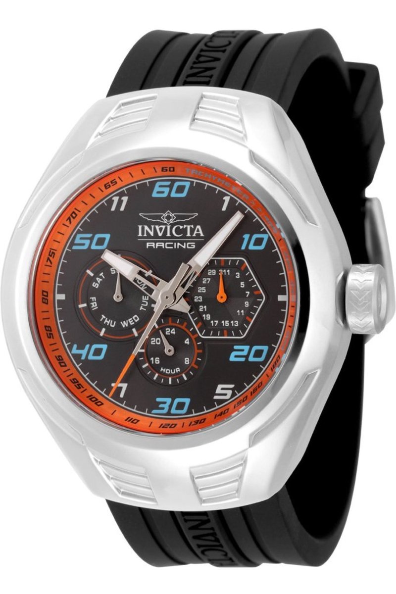 Invicta Racing 47725 Heren Horloge - Waterdicht - Analoog - Quartz Uurwerk - Roestvrij Staal met zwarte Wijzerplaat - 46mm