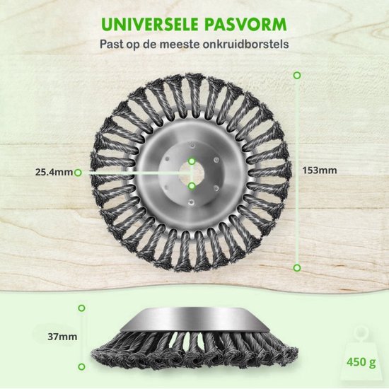 Onkruidborstel voor Bosmaaier - Grastrimmer - grasschaar - Kantenmaaier - grastrimmer elektrisch - Onkruidkrabber - Voegenborstel - Incl Adapterset - Vernieuwde Versie 450gr - Ø15.5cm - Max 10.000 toerental p/m van Merkloos	 — afbeelding 2
