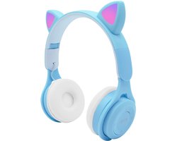 KINSI LED Kattenoren Koptelefoon - Draadloze Bluetooth Headset met Verlichte Oren - Voor Meisjes & Gaming,blauw
