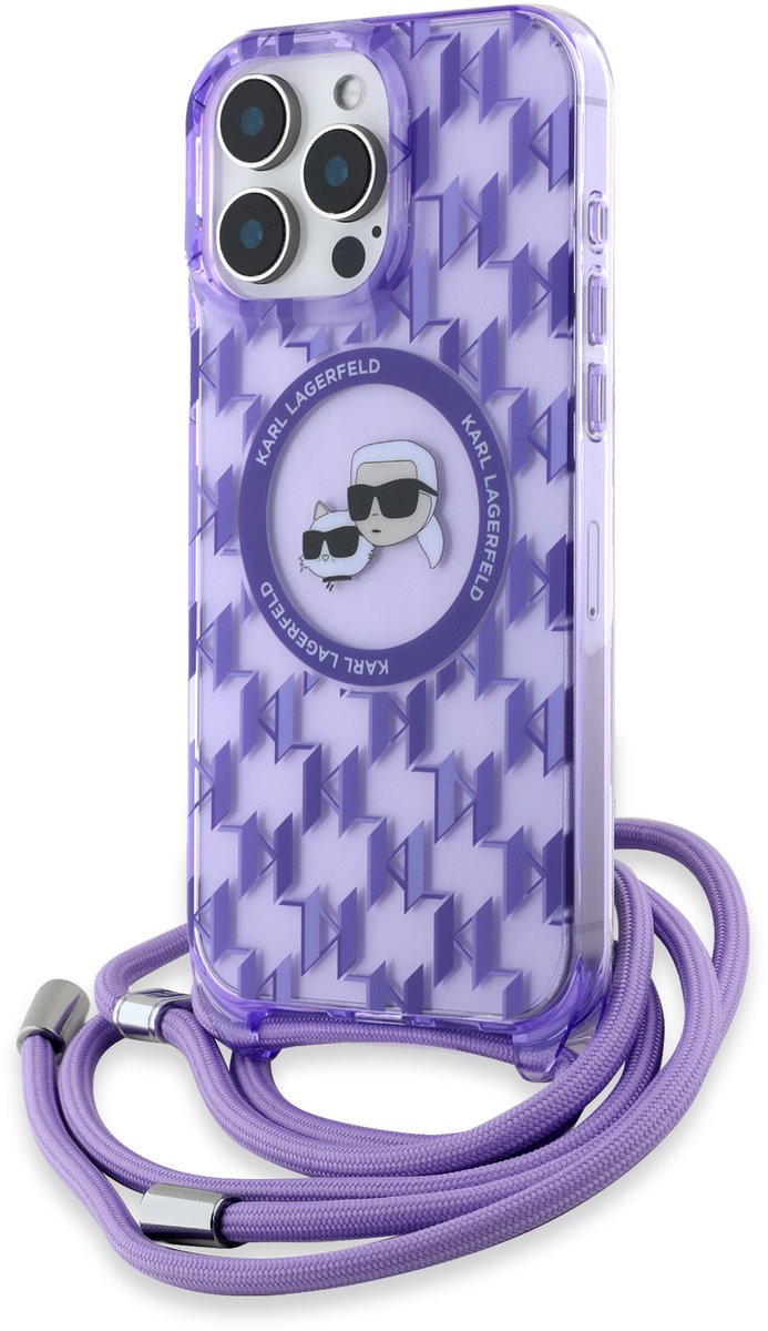 Karl Lagerfeld iPhone 16 Pro Max Backcover hoesje Magsafe IML KC heads - cord - Paars
