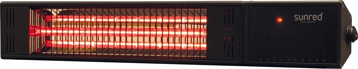 Sunred – Fortuna - Ultra lijn - Zwart - Wand model - Terrasverwarmer – Halogeen rosé goud technologie - 1500W – ECO – 3 Standen - Afstand bestuurbaar - Elektrische heater