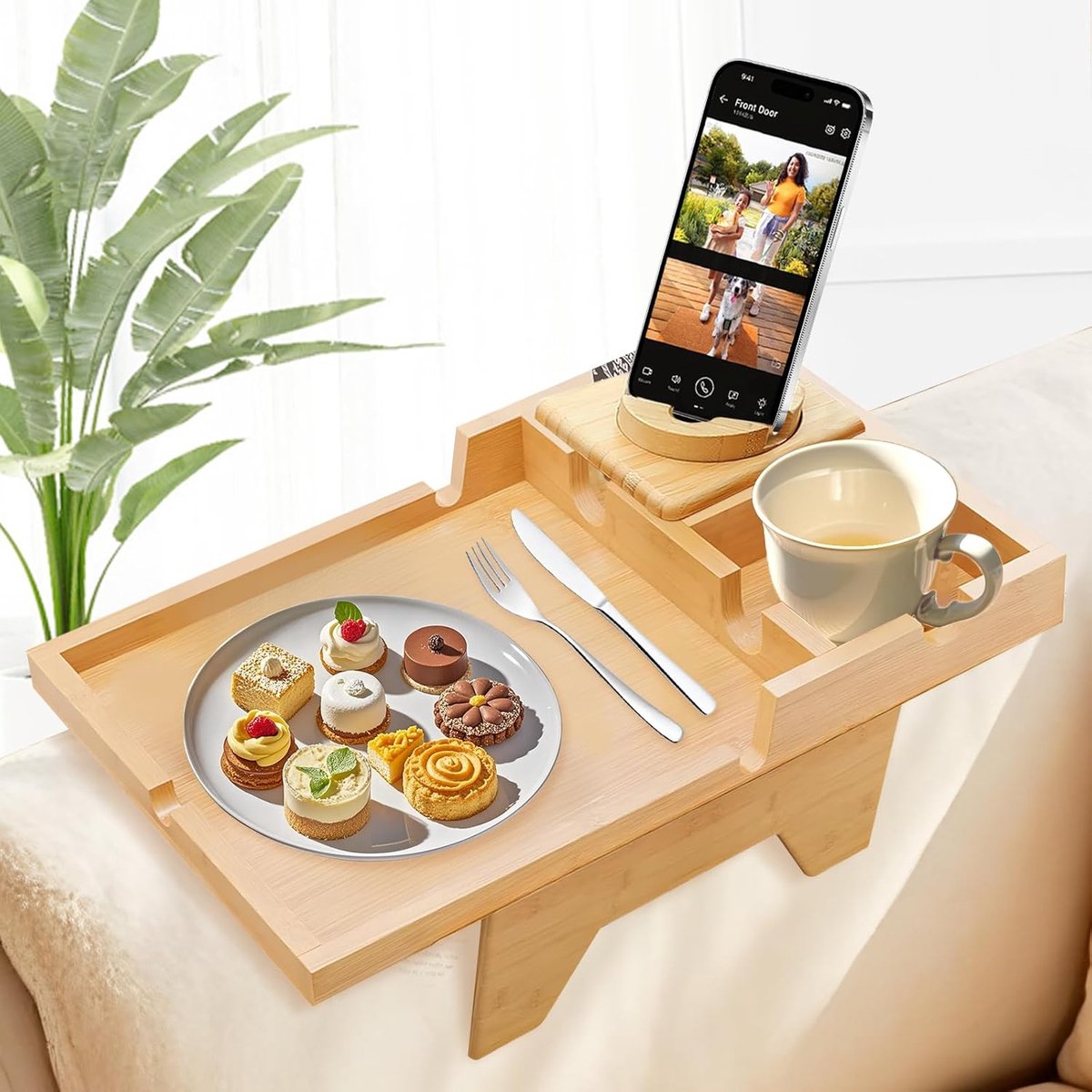 Bankovertrek met Bekerhouder en Telefoonhouder - Organiser voor Snacks - 1 stuk - Bamboehout