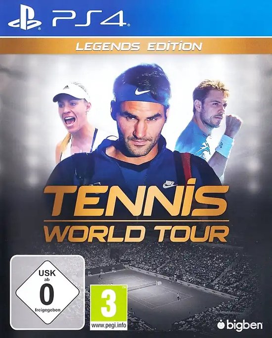 PlayStation 4 gamehoes 'Tennis World Tour Legends Edition' met Roger Federer.