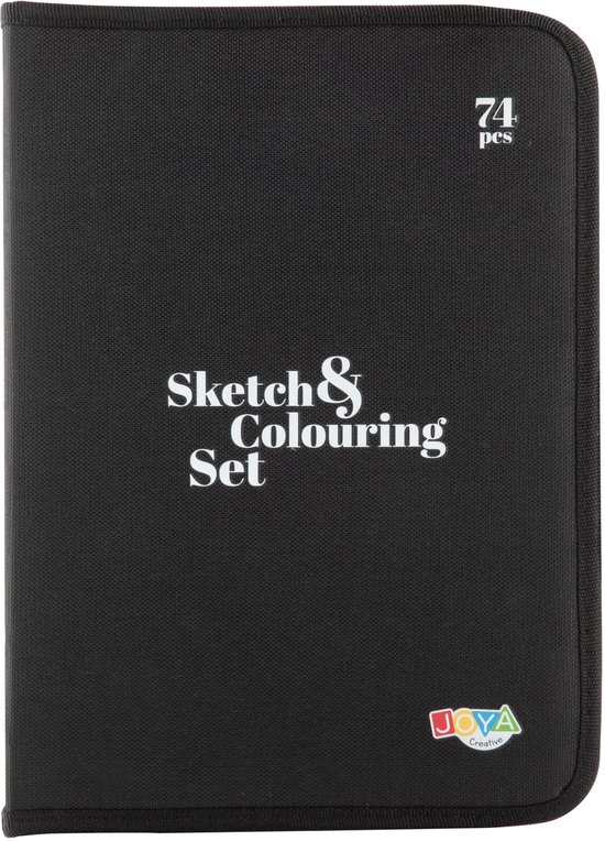 Zwarte etui gesloten met "Sketch & Colouring Set".