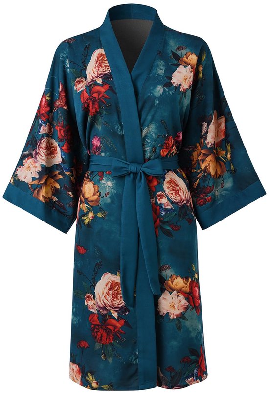 Ledamon Lange kimono voor dames, klassieke bloemenbadjas, nachthemd, goudkleurig, One size