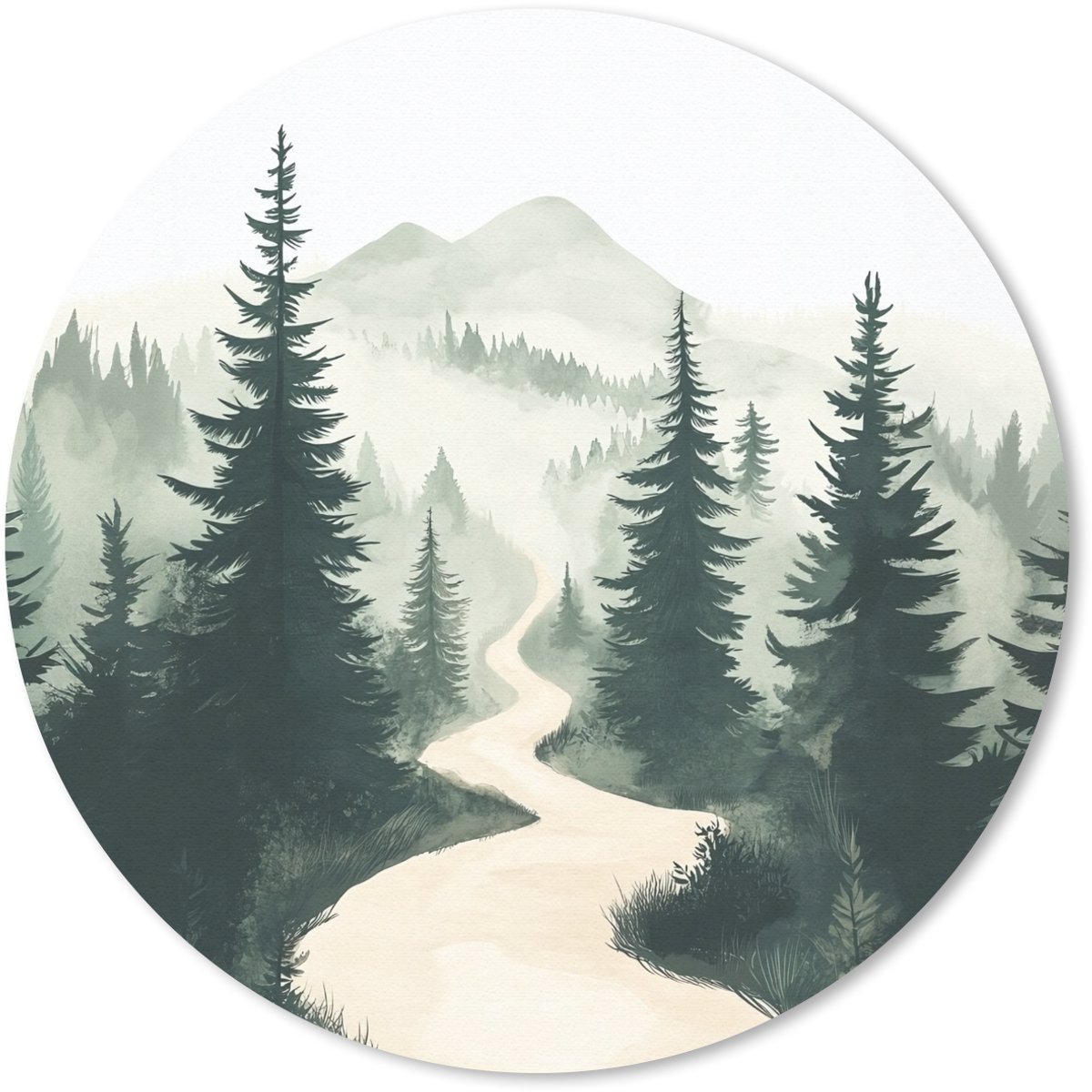 Muismat rond 20x20 cm - Mousepad Pad - Bomen - Bos - Illustratie - Ronde muismatten