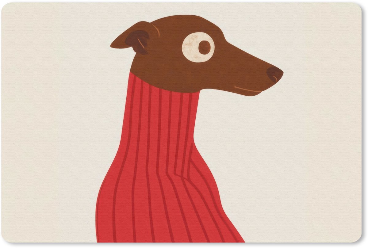 Muismat 27x18 cm - Mousepad Silhouet - Hond - Trui - Rood - Muismatten