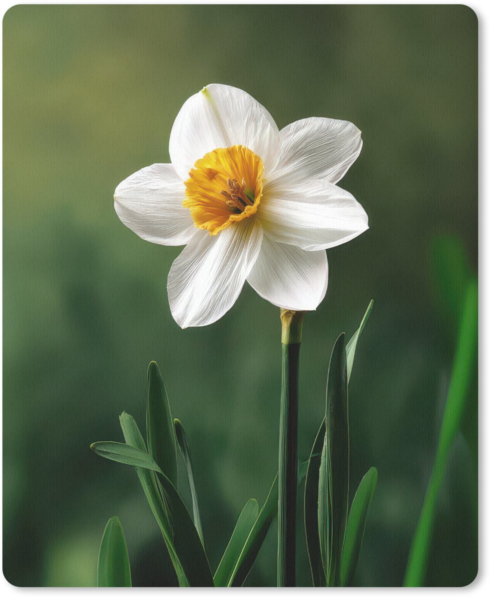 Muismat 19x23 cm - Mousepad Narcis - Bloem - Wit - Grassprieten - Muismatten