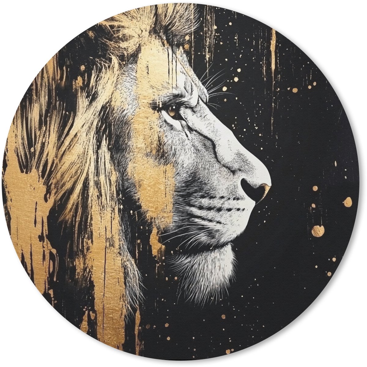 Muismat rond 40x40 cm - Mousepad Portret - Leeuw - Abstract - Goud - Ronde muismatten