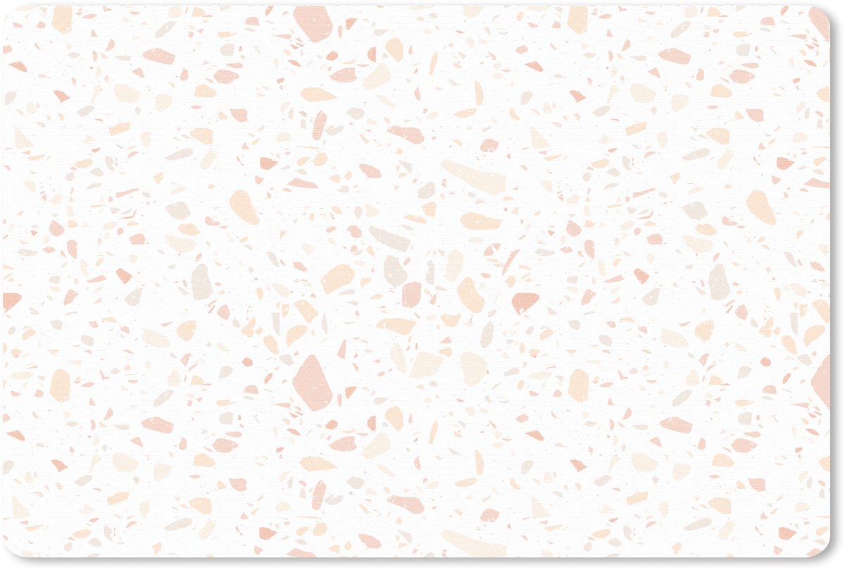 Muismat XXL 90x60 cm - Bureau onderlegger - Bureau mat Terrazzo - Patroon - Wit - Perzik - Bureaumat - Gaming mousepad xl - Bureaulegger groot - Computer deskmat