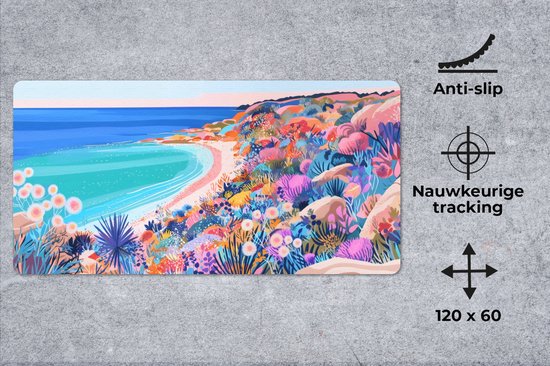 Muismat XXL 120x60 cm - Bureau onderlegger - Bureau mat Bloemenweide - Zee - Zomers - Bureaumat - Gaming mousepad xl - Bureaulegger groot - Computer deskmat