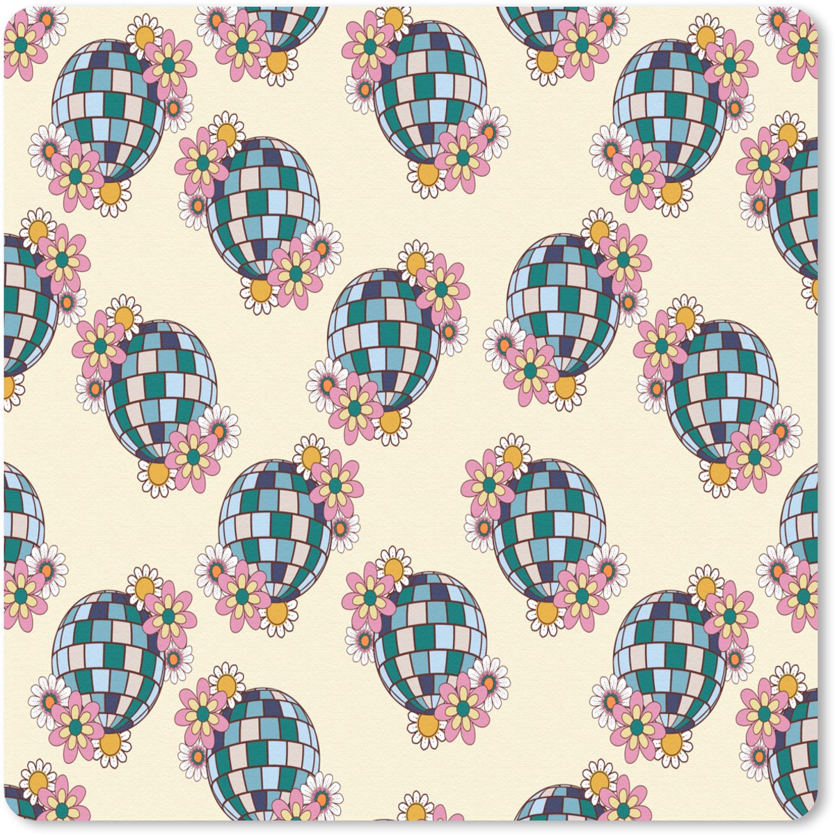 Muismat 20x20 cm - Mousepad Retro - Disco - Bloemen - Discobal - Muismatten
