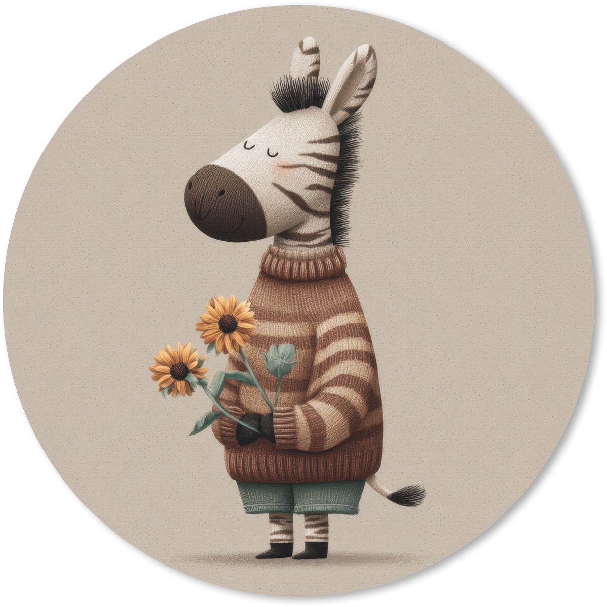 Muismat rond 40x40 cm - Mousepad Zebra - Zonnebloemen - Warm - Ronde muismatten
