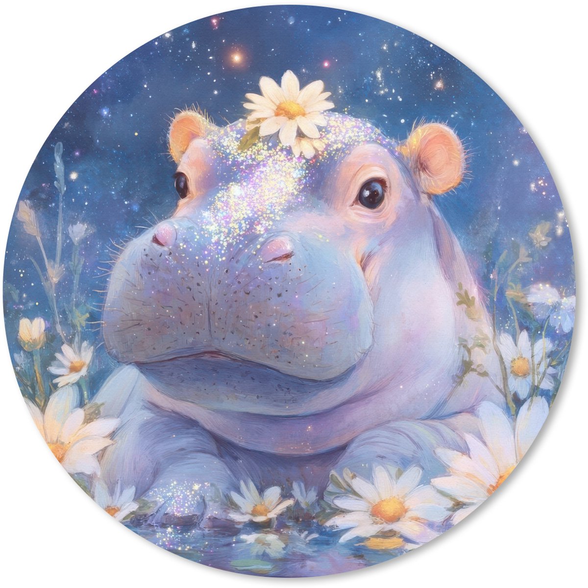 Muismat rond 30x30 cm - Mousepad Nijlpaard - Madeliefjes - Sterrenhemel - Ronde muismatten