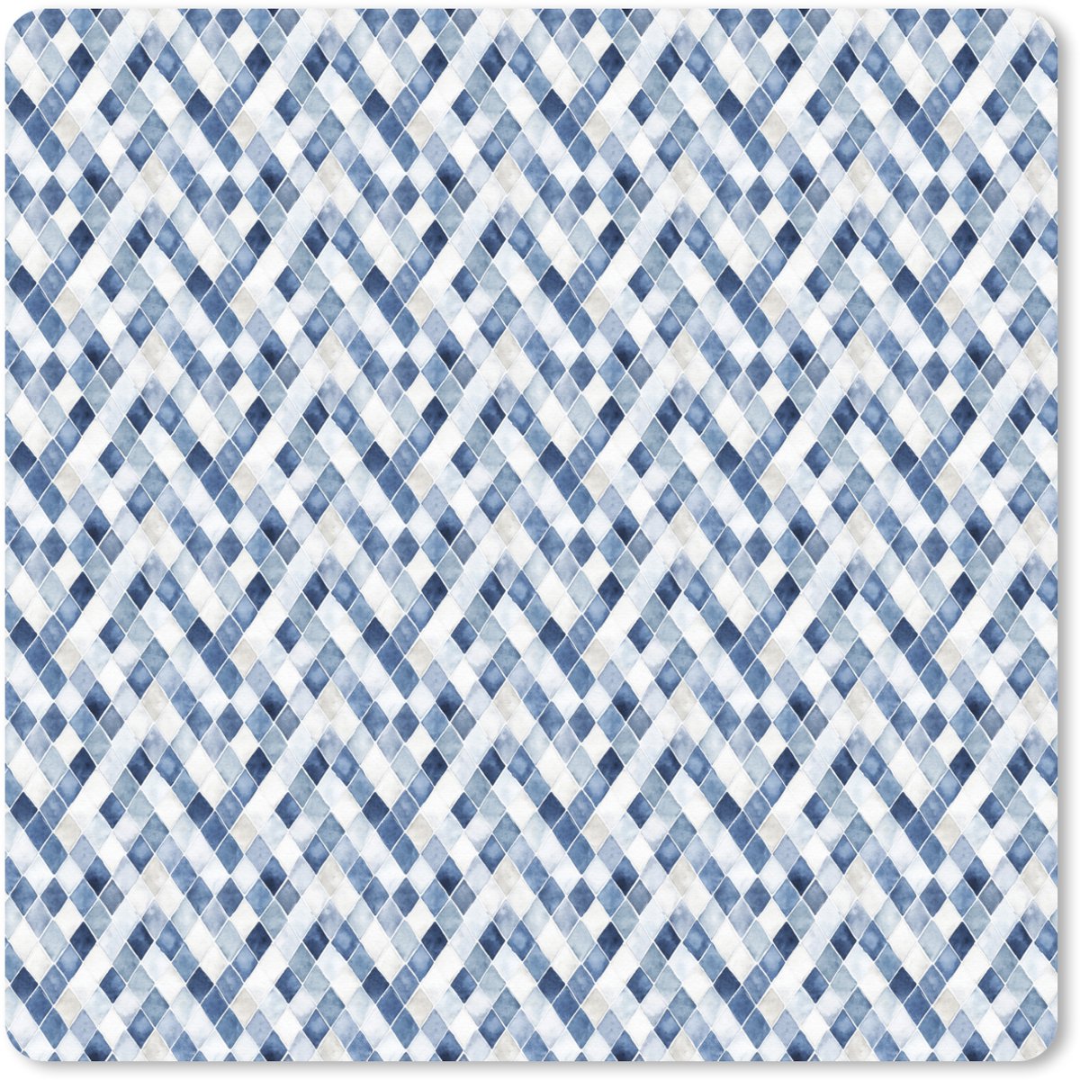 Muismat XXL 60x60 cm - Bureau onderlegger - Bureau mat Diamant - Patroon - Blauw - Wit - Bureaumat - Gaming mousepad xl - Bureaulegger groot - Computer deskmat