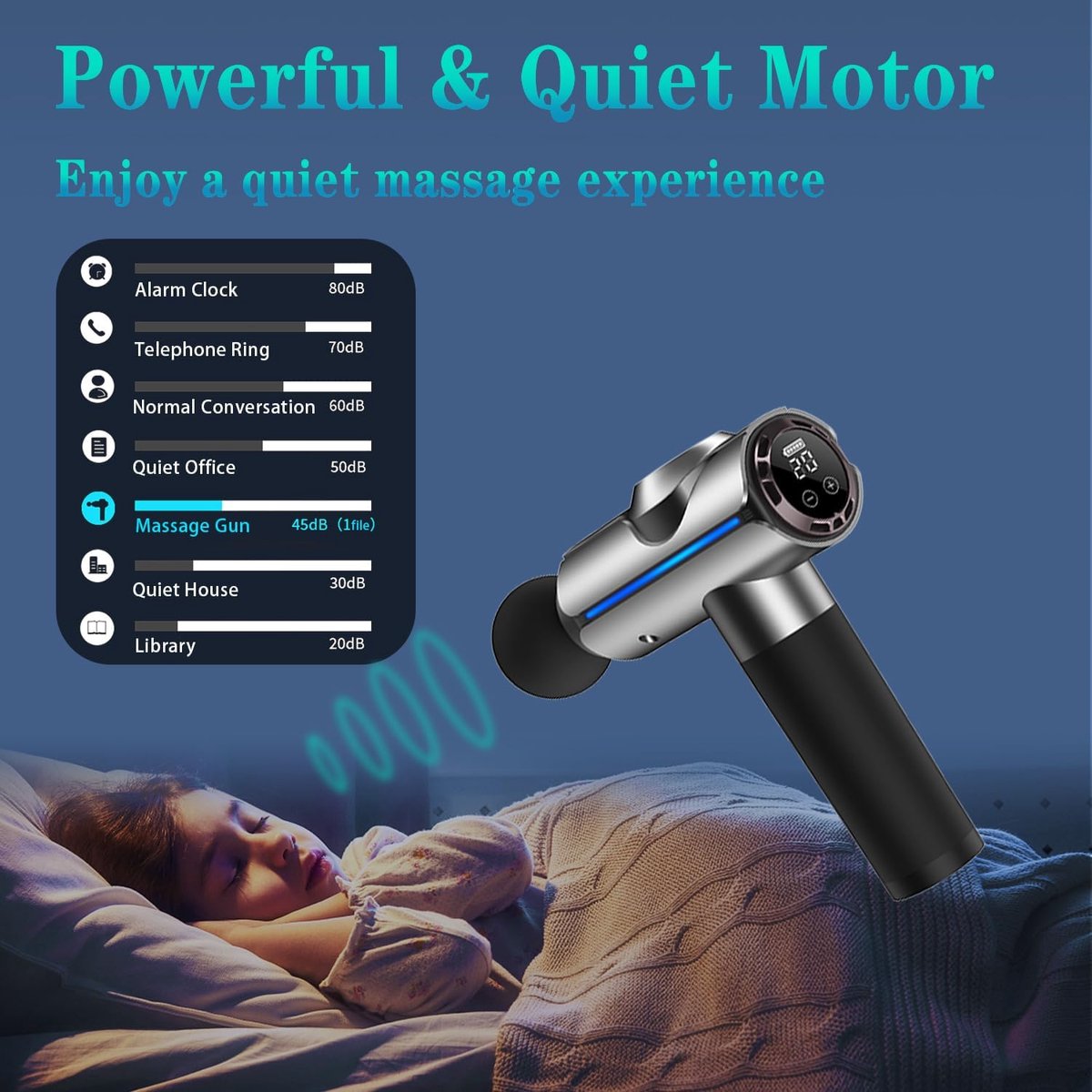 Afbeelding 3 van Percussiemassagepistool, elektrisch handzaam spier- en rugmassage-apparaat, diepe weefselmassage voor atleten, pijnverlichting, met 20 snelheden en led-display, geleverd met draagtas, geweldig cadeau voor mannen/vrouwen, zilver