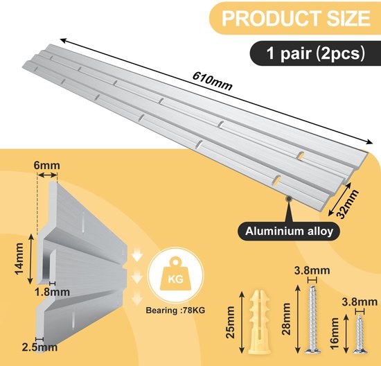 EFUTURETIME 1 paar Z-klemmen voor het ophangen van zware 61 cm, zwaar