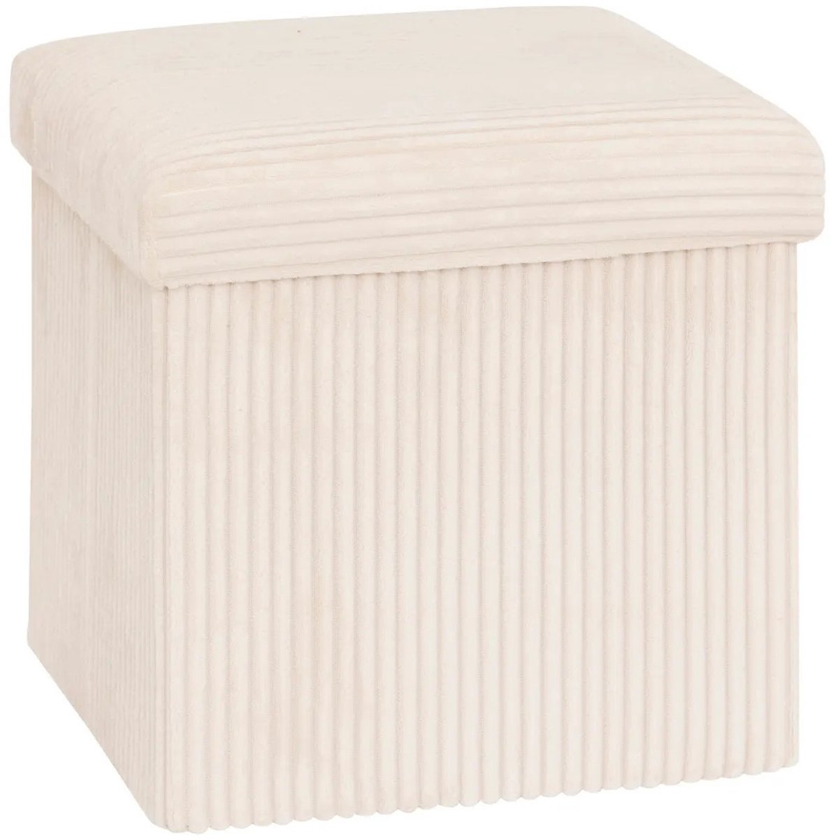 Atmosphera Hocker / Poef Essestial Ribcord - opvouwbaar - wit - MDF/polyester - 38 x 38 cm - met opbergruimte - extra zitplaatsen