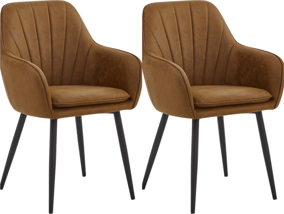 Colenis® - Melissa Eetkamerstoel - Set Van 2 - Cognac - Microfiber - Microvezel - Met armleuning
