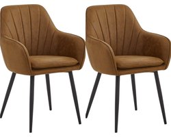 Colenis® - Melissa Eetkamerstoel - Set Van 2 - Cognac - Microfiber - Microvezel - Met armleuning