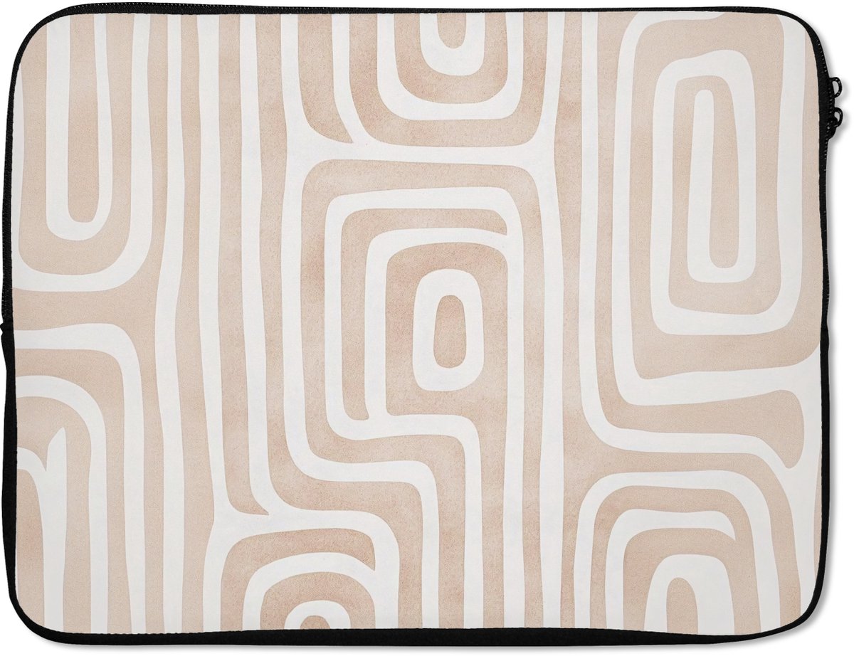 Laptophoes 17 inch - Decoratief - Labyrint - Beige - Laptop sleeve - Binnenmaat 41x28 cm - Zwarte achterkant