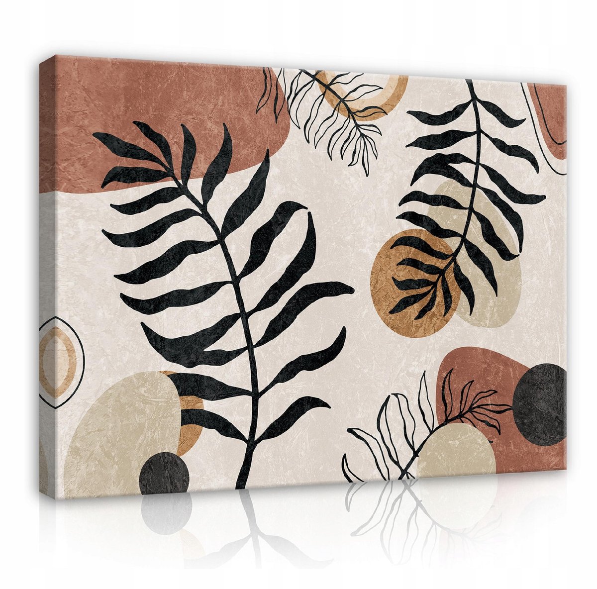 WALLARENA Canvas schilderij - 100x70 cm - Grote beige Boho bladeren multikleurig