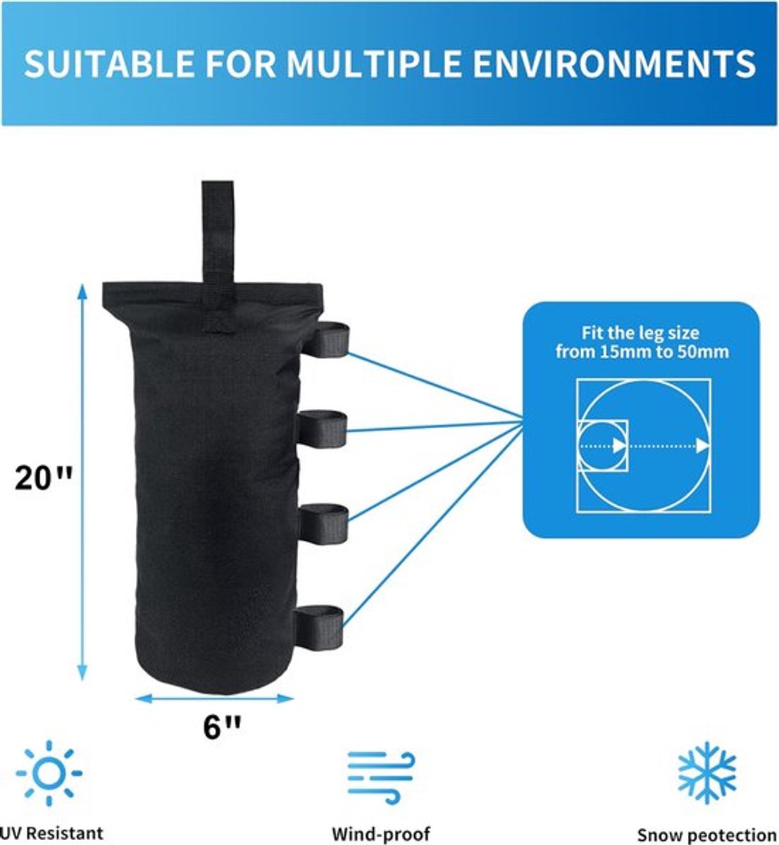 Gewichten Voor Paviljoen - Waterdichte Zandzakken Voor Tent - 4 Stuks - Stand Bescherming Set - Gewichtzak - Zandzakken - Verdikte Zandzak - Zandzakken Voor Tent - Gewichtzakken - Partytent - Verzwaringsvoet - ø15cm - Luifel/Tent - Winddicht - Dik