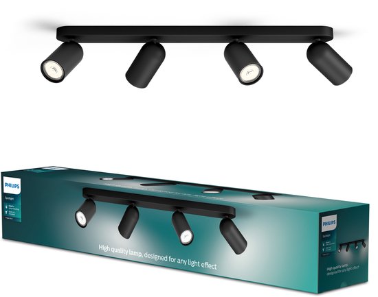 Philips Pongee opbouwspot - 4-lichts - zwart