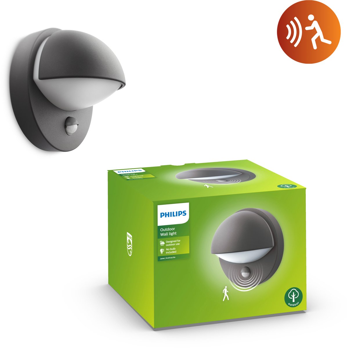 Philips wandlamp June antraciet met sensor