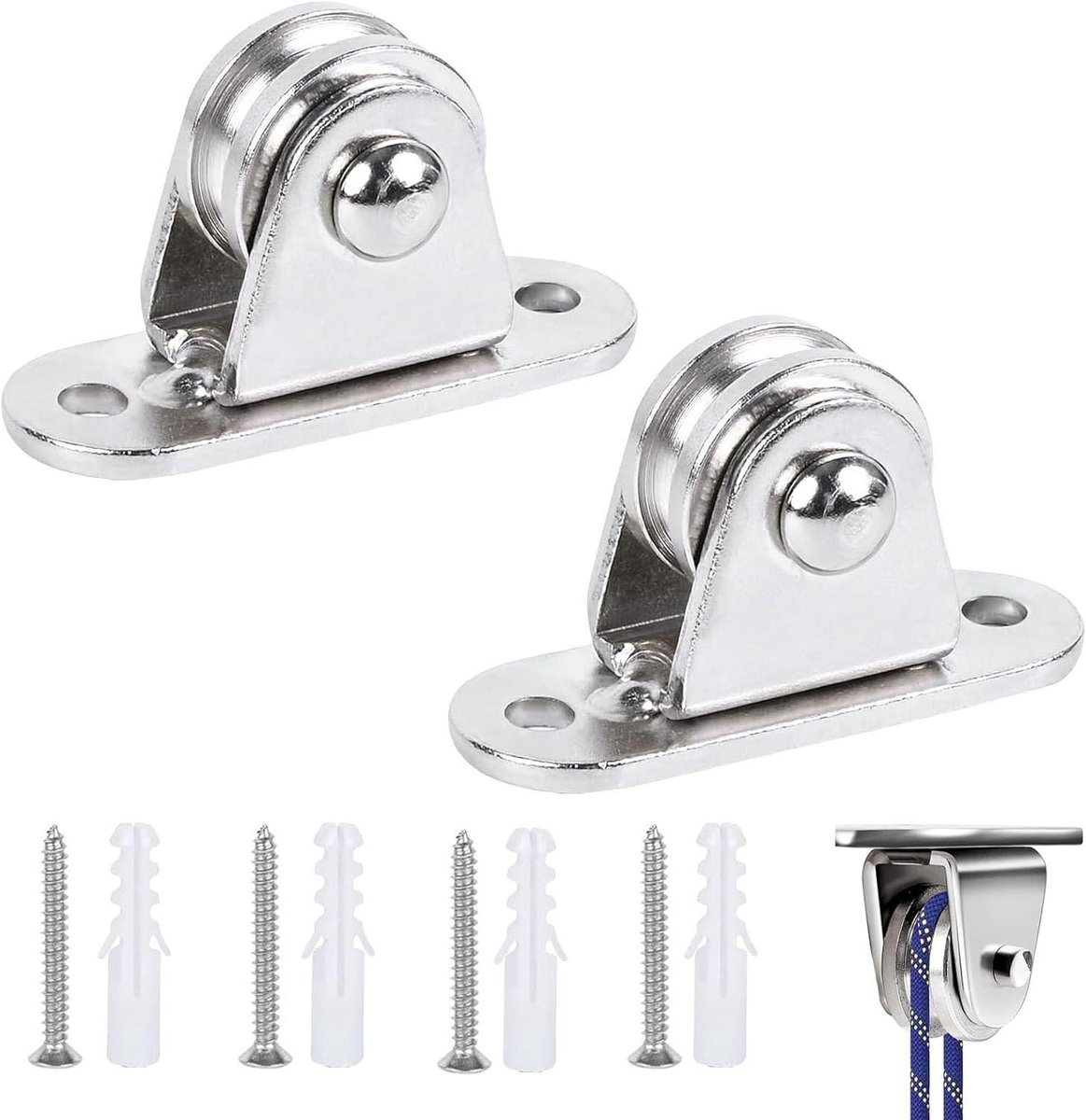 Allecto Plus - Metalen Katrollen Stand Blok Met Duplex Lagers - Kabelhaspel Met Kogellagers En Staand Blok - Fles Katrol Voor Touwen - Set Van 2 Stuks
